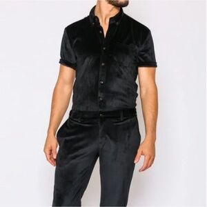 Romper Jack Black Velvet Luxe Mens Belted Button Up Jumpsuit M RARE